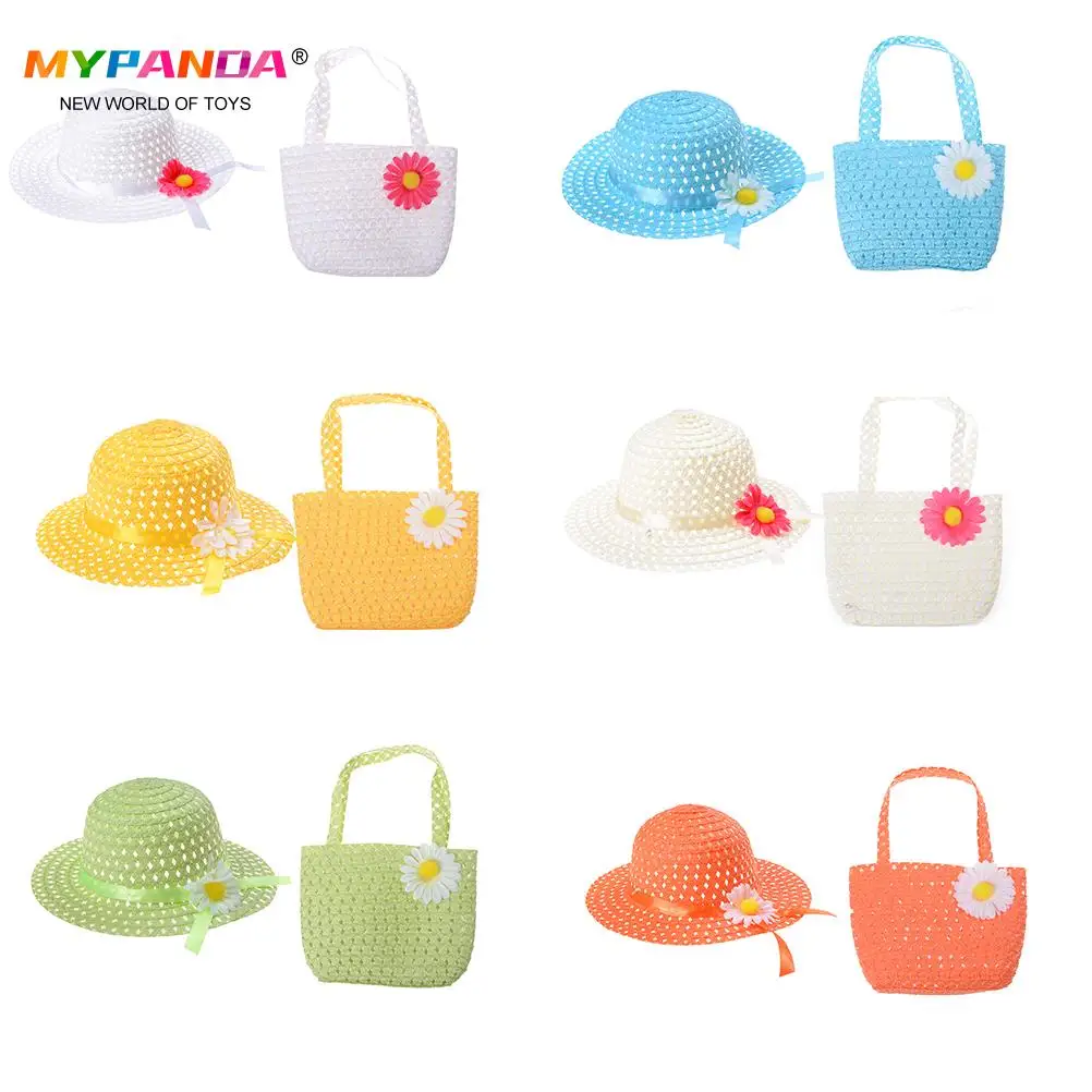 2020 Summer Sun Hat Girls Kids Beach Hats Bags Flower Straw Cap Tote Handbag Bag Suit 1-6Y Hot Sale | Детская одежда и обувь