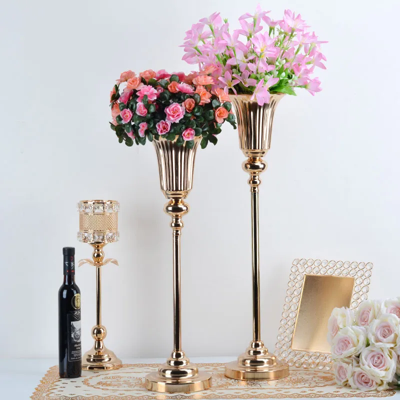 

10 PCS Metal Candle Holders Flowers Vase Candlestick Road Lead Candelabra Centerpieces Wedding Porps Christmas Decoration