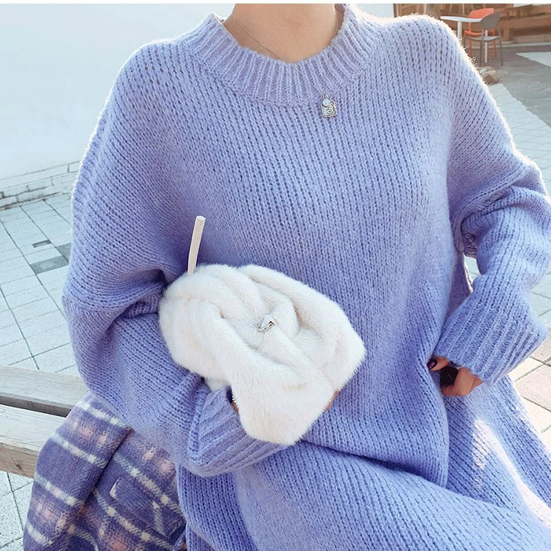 Осенне-зимнее Новое вязаное Хлопковое платье Толстый Пуловер свободный