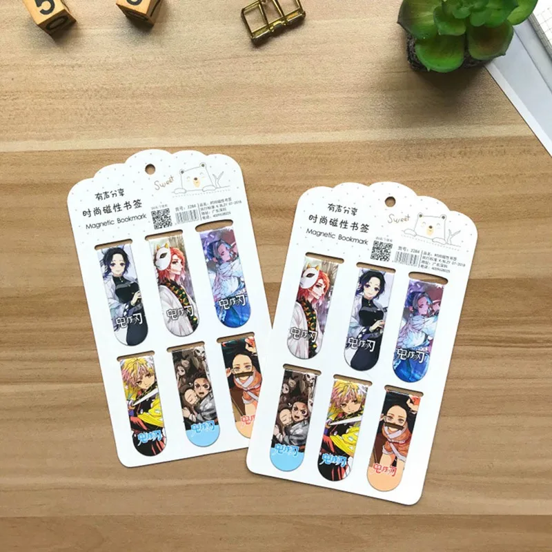 

Book Page Holder Office School Supplies Creative Stationery 6Pcs/Set Anime Demon Slayer Double-sided Foldable Magnetic Bookmark