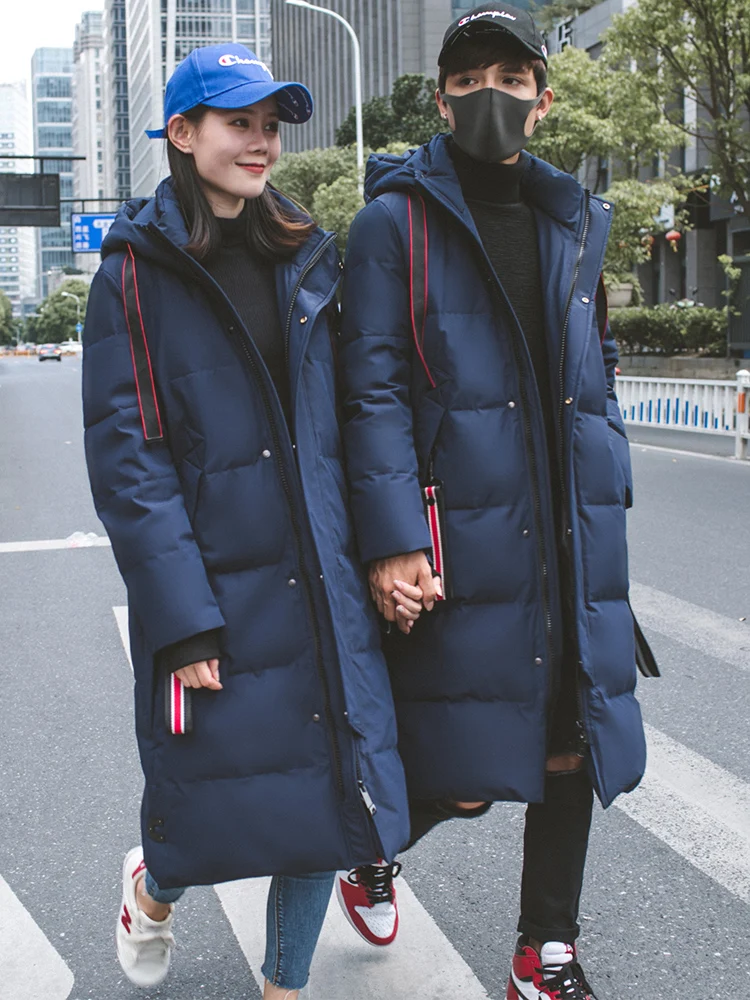 Длинный пуховик с капюшоном для мужчин и женщин зимняя одежда большие размеры