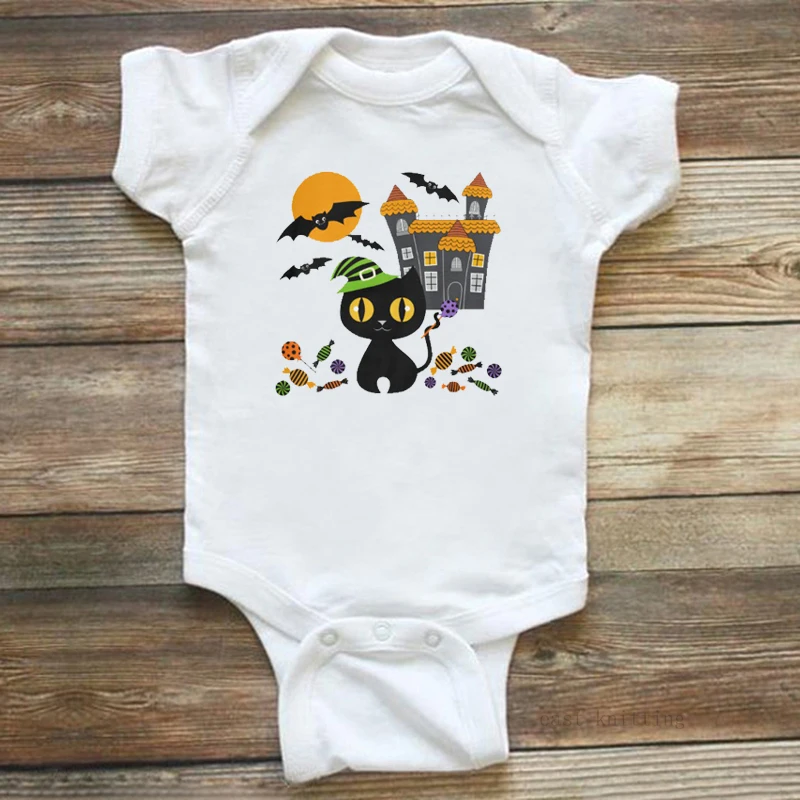 Боди с короткими рукавами для новорожденных черный комбинезон кошкой мальчиков