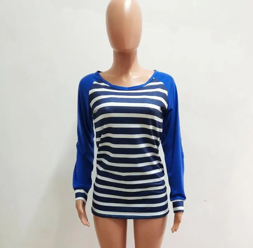 Женская блузка с длинным рукавом в полоску круглым вырезом большие размеры 3XL