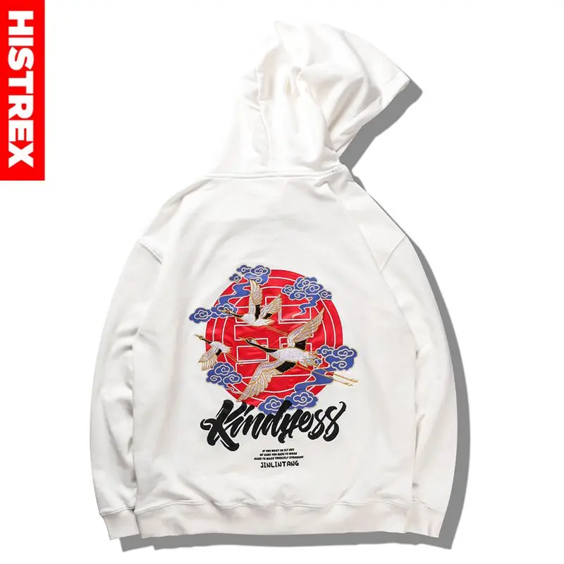 Вышитый японский журавль Харадзюку 100 хлопковые мужские толстовки для женщин