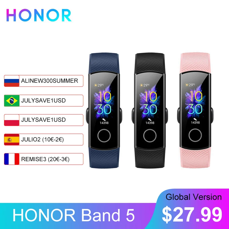 ALINEW300SUMMER (600rub 300rub) ригинальный Honor Band 5 Смарт часы глобальная Версия смарт браслет