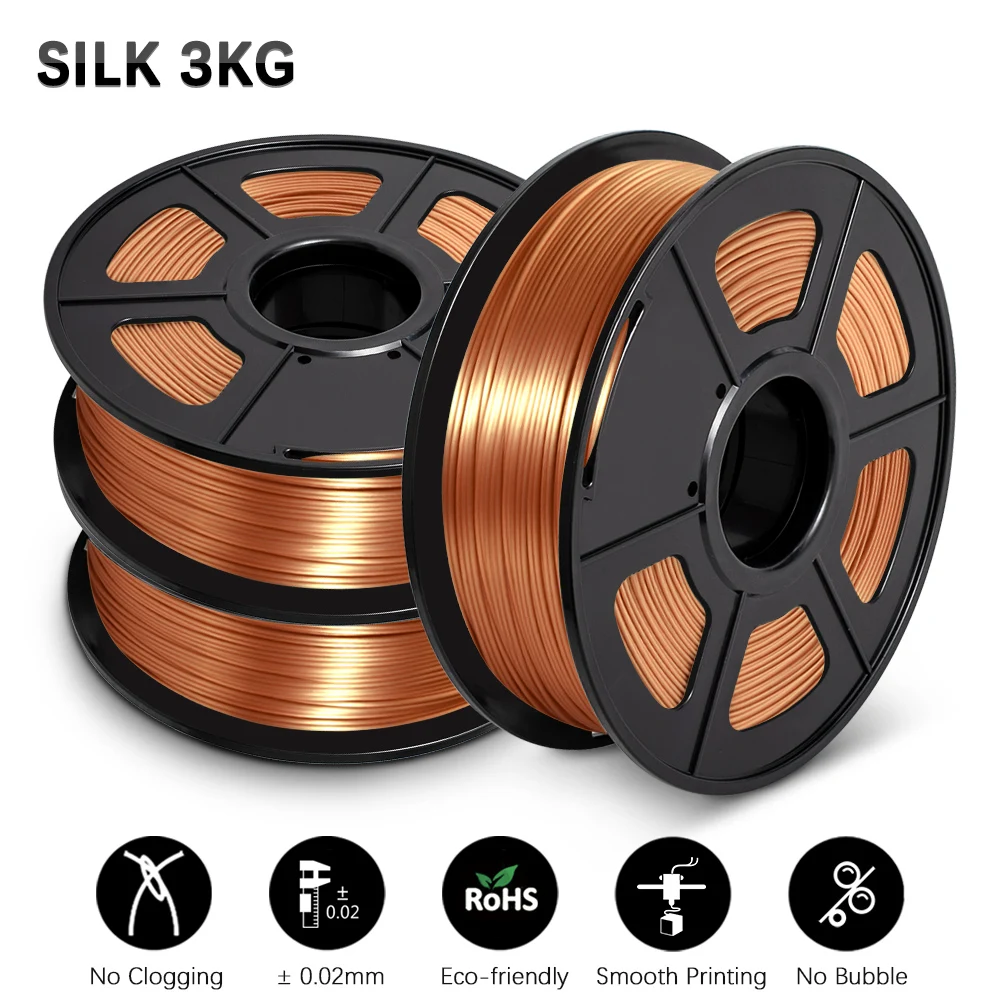 

GOHIGH 3 Rolls SILK PLA 3D Printer Filament 1.75mm Shine Colorful Low Shrinkage Printing Smooth For All Printer Refills Material