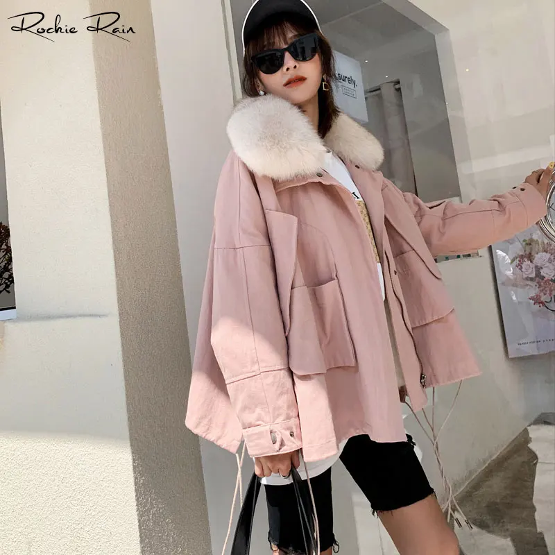 2019 Новая женская Настоящая меховая парка пальто со съемным кроличьим мехом