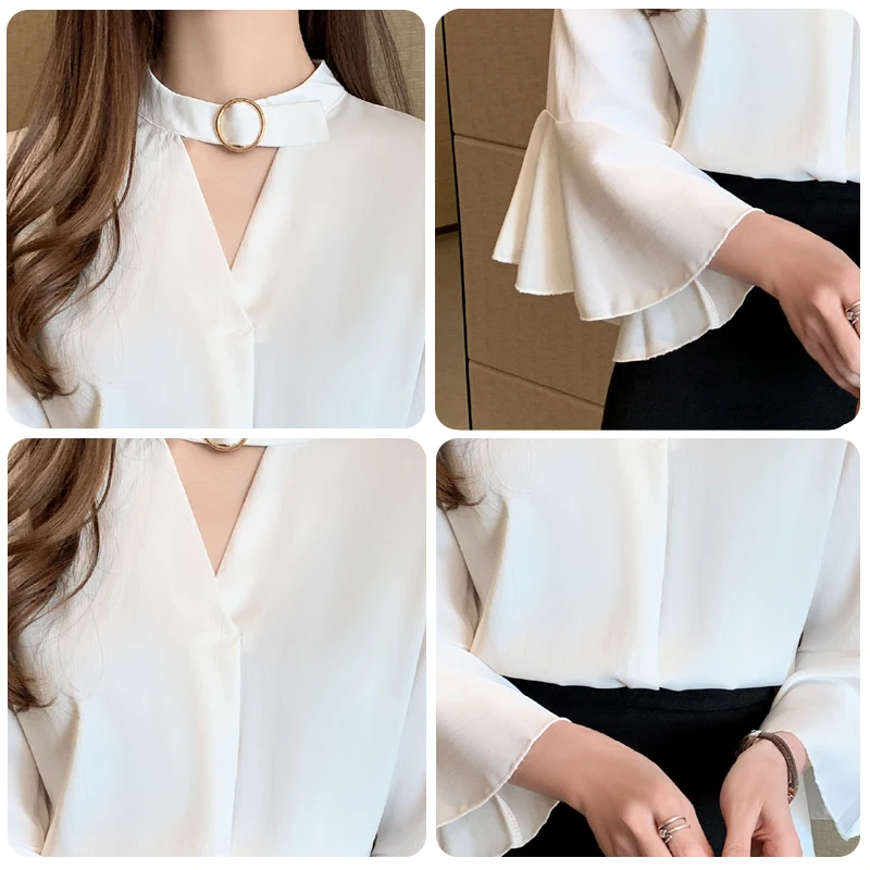 

Chikichi Shirt Female 2021 Spring Dress New Korean Version of The Lotus Leaf Side V-neck Design Sense Shirt Women Tops