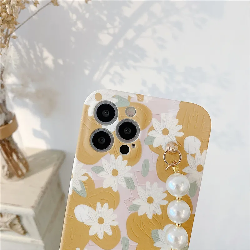 

Pearl Bracelet Liquid Silicone Soft Phone Case For iPhone 7 8 Plus 2020 SE X XR XS Max 11 11Pro Max 12 12Pro Max Pro Mini Case