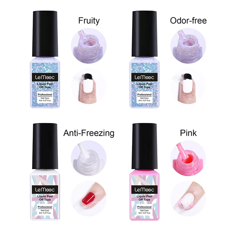 4 Colors Set LEMOOC 8 мл жидкость для снятия клейкой ленты для ухода за ногтями защита для пальцев фруктовый без запаха антифриз розовый ГВОЗДЬ кутикулы защитные инструменты для стемпинга - Цвет: 4 Colors Set