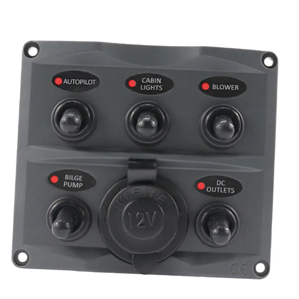 

Waterproof 12-24V Car Boat Marine 5 Gang Toggle Switch Panel W/ Power Socket