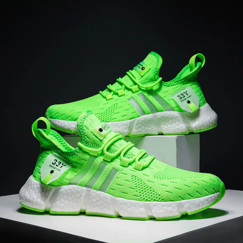 

Lovers Sneakers Quality Is Really Explosive, Summer Three-Bar Shoes Flying Woven Surface Kanye Casual Women's Running Shoes Men