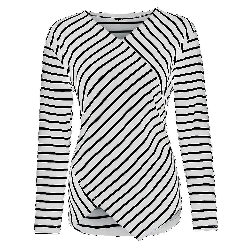 Модная блуза дамские с длинными рукавами неравномерность рубашка v-образным