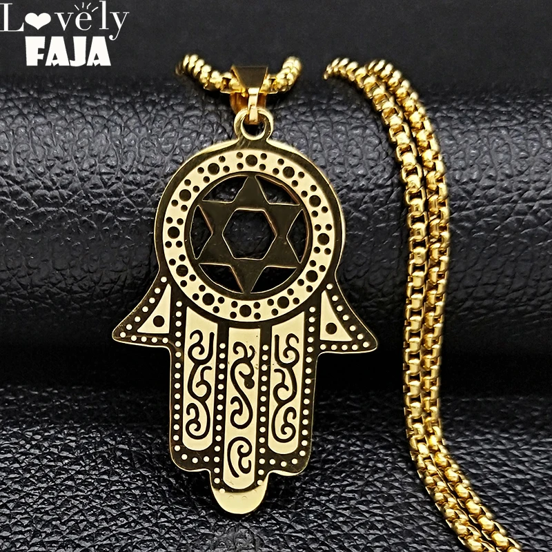 

Stainless Steel Jewish Star of David Bullet Shape Hexagram Gold Color Statement Necklace for Men Punk Jewerly N1207S03