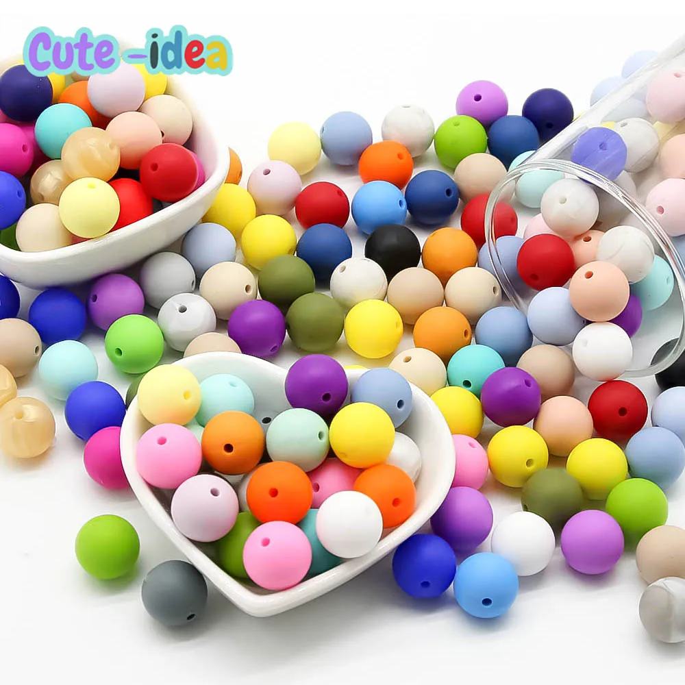 Cute-idea 15mm 1000pcs Silicone Beads teething Jewelry Necklace Pearl chewable beads teether Pacifier Nursing Accessories Chain