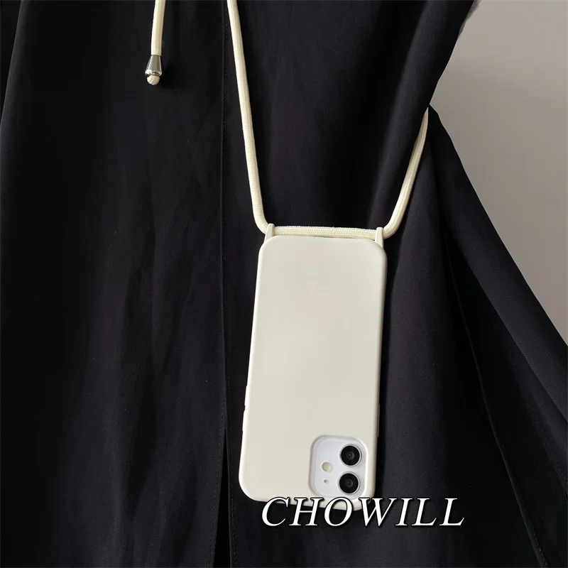 

14Pro Novelty Beige Silicone Crossbody Sling Phone Case For iPhone13 12 11Pro XSMAX 78PLUS XR SE2020 Soft Cover Shell Protection