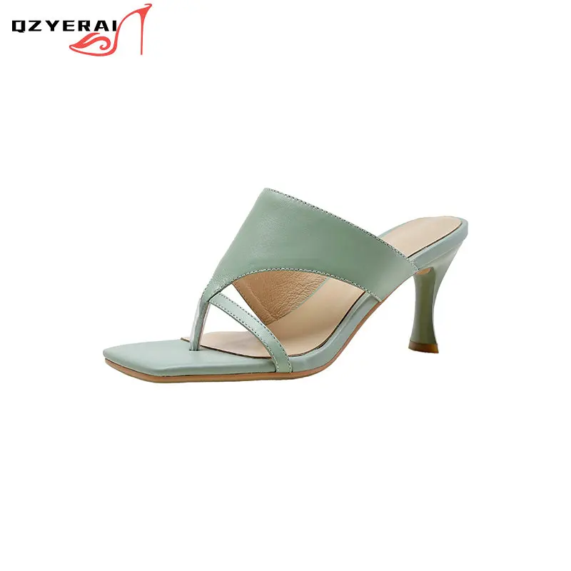 

2021 Summer New Arrival Genuine Leather Women Slippers Fashionable Outdoor Party Shoes 100% Cowhide High-heeled Sandals