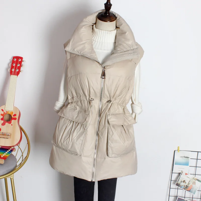 2022 New autumn winter Down Vest Women mid-length slim down waistcoat white duck down loose casual Solid color Down Vest Female