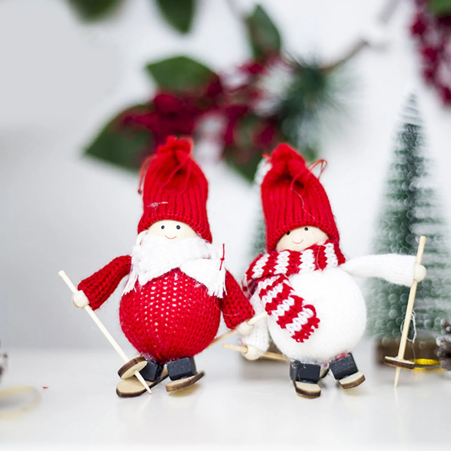 Behogar 2 шт маленькие милые рождественские шерстяные лыжные куклы висячие