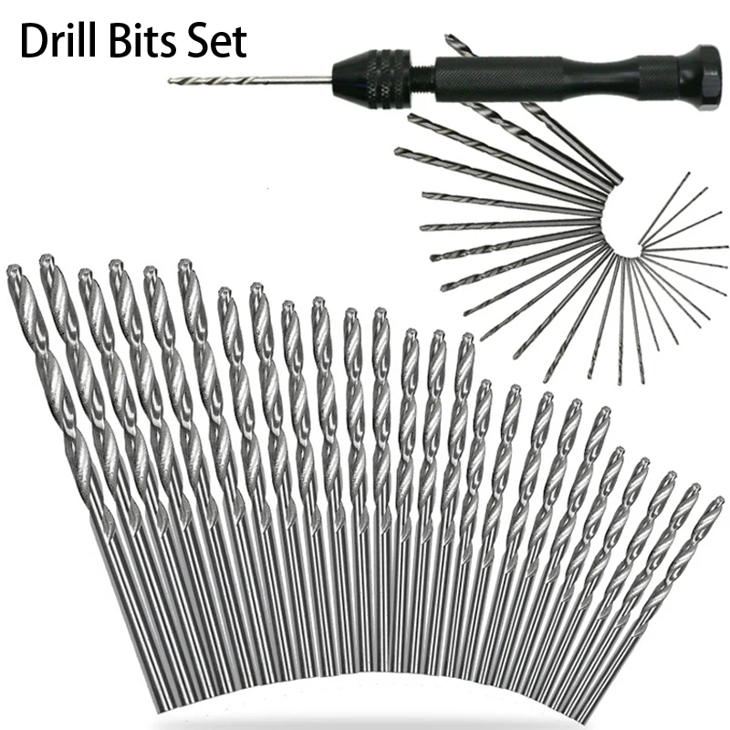 

DIY Hand Tool HSS Micro Drill Bits Set Manual Hand Drill Keyless Chuck Mini Twist Drill Bit for Jewelry Craft with Handle Rotary