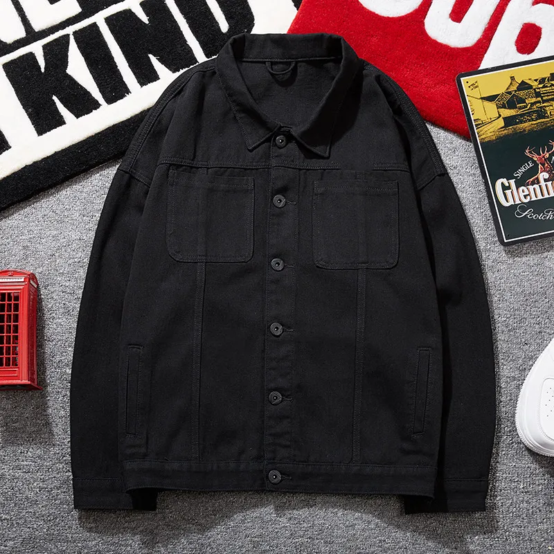 Мужская джинсовая куртка черная Повседневная Свободная из хлопка верхняя одежда