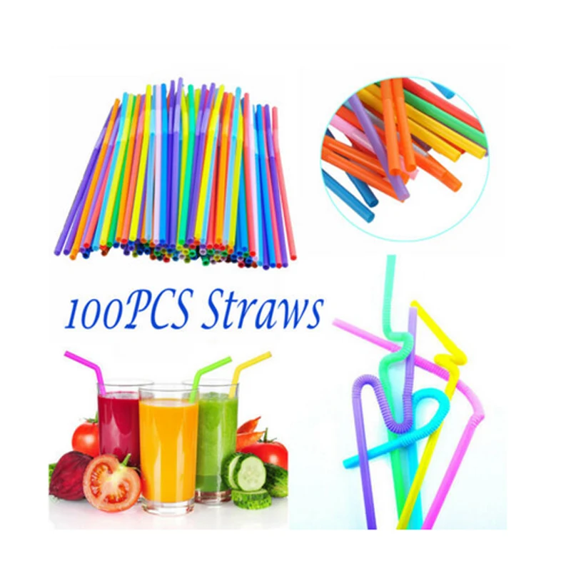 100 шт. сверхдлинные гибкие пластиковые соломинки для питья вечевечерние | Дом и