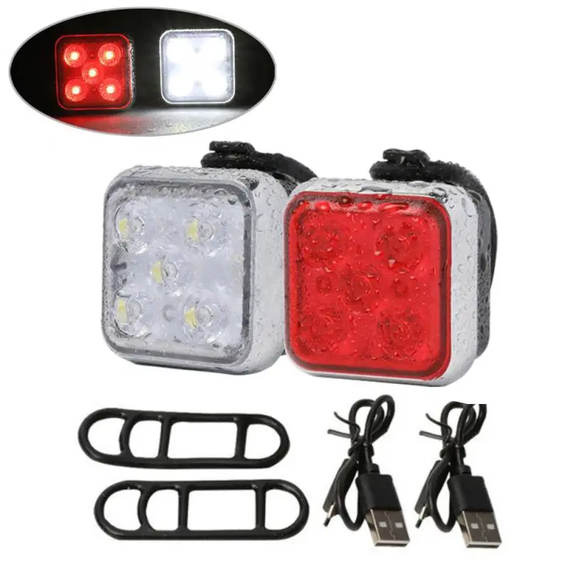 Задний велосипедный фсветильник белый и красный свет зарядка через USB 2 шт. | Спорт