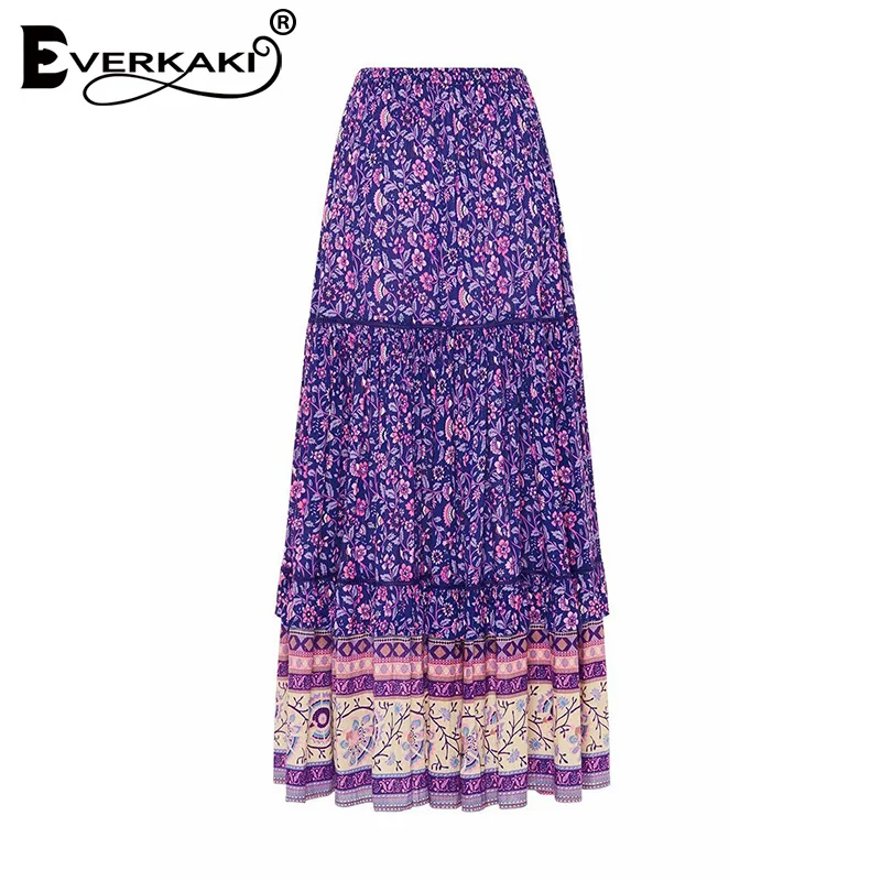 Everkaki Boho Длинные юбки с принтом женские эластичные пояса осень зима элегантные