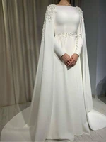 modest wedding dresses with wrap bateau long sleeve sweep train appliques beads chapel bridal gowns vestidos de novia %d0%bf%d0%bb%d0%b0%d1%82%d1%8c%d0%b5