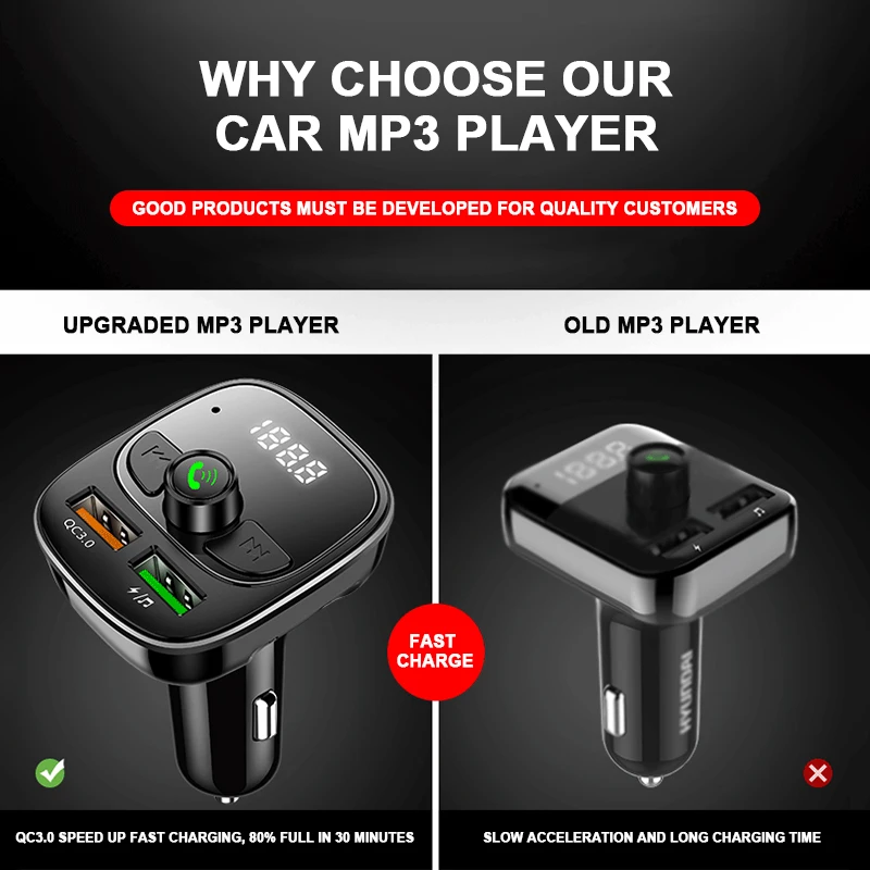 Автомобильный Bluetooth 5 0 Громкая связь авто аудио MP3 плеер U диск Быстрая зарядка