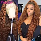 13x6 Ombre медово-коричневый 1B30 кудрявые человеческие волосы парик бразильский Реми предварительно выщипанный кружевной передний парик без клея Детские волосы для женщин с бесплатной частью