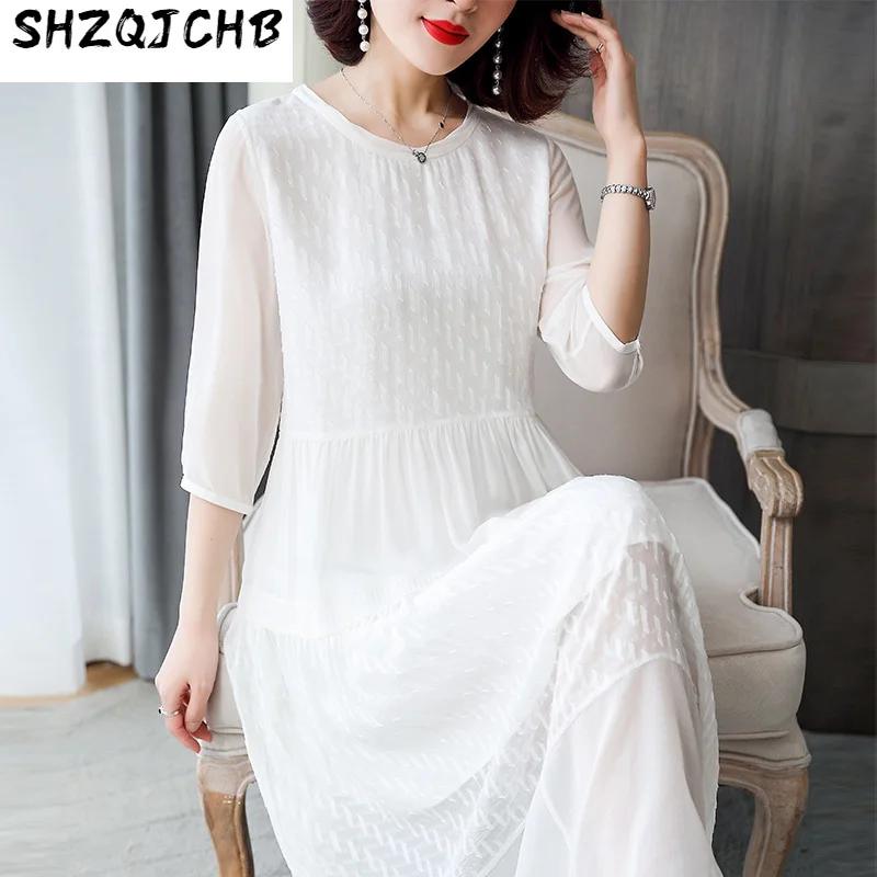 

SHZQ тонкое шелковое платье, новое летнее платье из шелка тутового шелкопряда, свободное белое платье