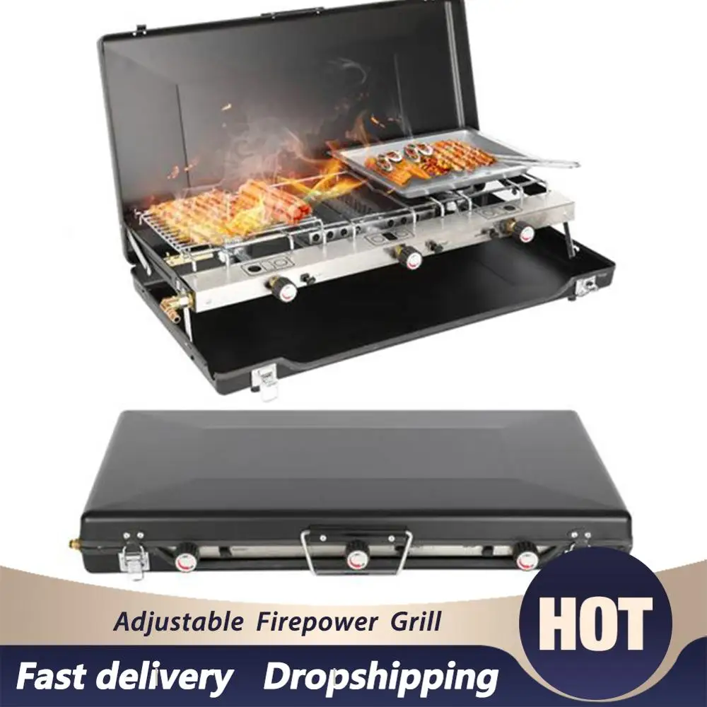 2 горелки печи Портативный складной гриль Регулируемая кнопка для стрельбы с