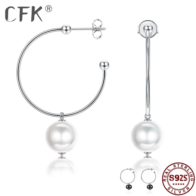 

CFK Sterling Zilveren Oorbellen Voor Vrouwen 2 Kleuren Trendy Opknoping Oorbellen Hoops Vrouwelijke Anniversary Fijne Sieraden