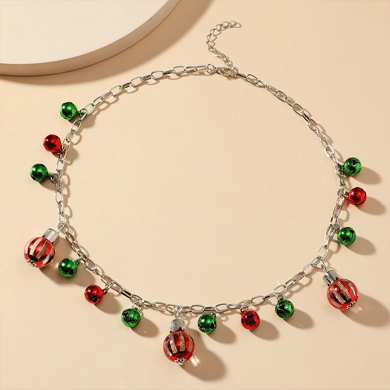 

European and American Retro Personality Christmas Necklace Jewelry New Fashion Creative Color Bell Bracelet Holiday Gift Lady
