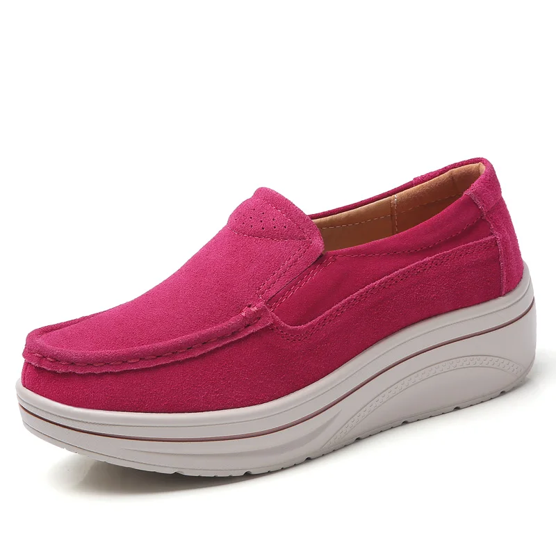8838 Rose red STQ Женская Осенняя обувь на плоской подошве; обувь на платформе; кроссовки на плоской подошве кожаные замшевые женские туфли на каждый день; туфли на плоской подошве без шнуровки; задники, обувь на толстой резине; мокасины для 3088 - Цвет: 8838 Rose red