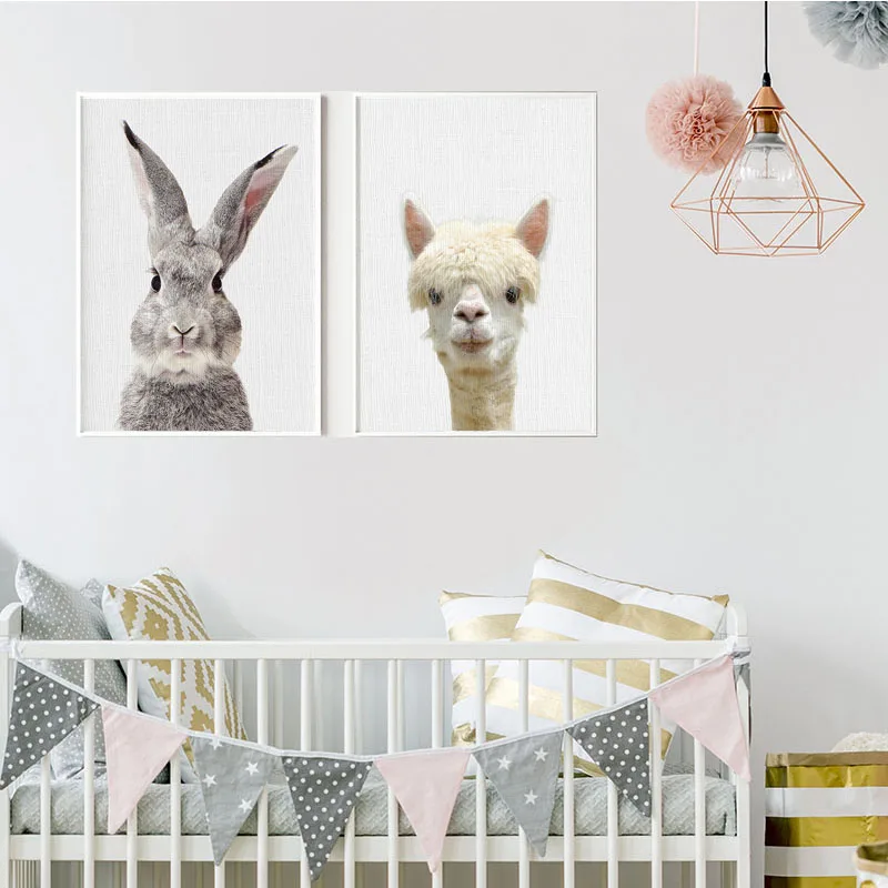 

Nursery Farm Animal Canvas Painting Nordic Style Kawaii Animal Wall Art Bunny Zebra Posters and Prints Picture Kids Room Decor
