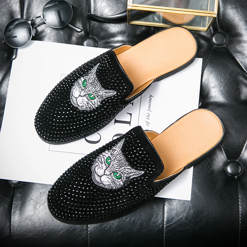 Мужские кожаные туфли со стразами лоферы повседневная обувь для вождения