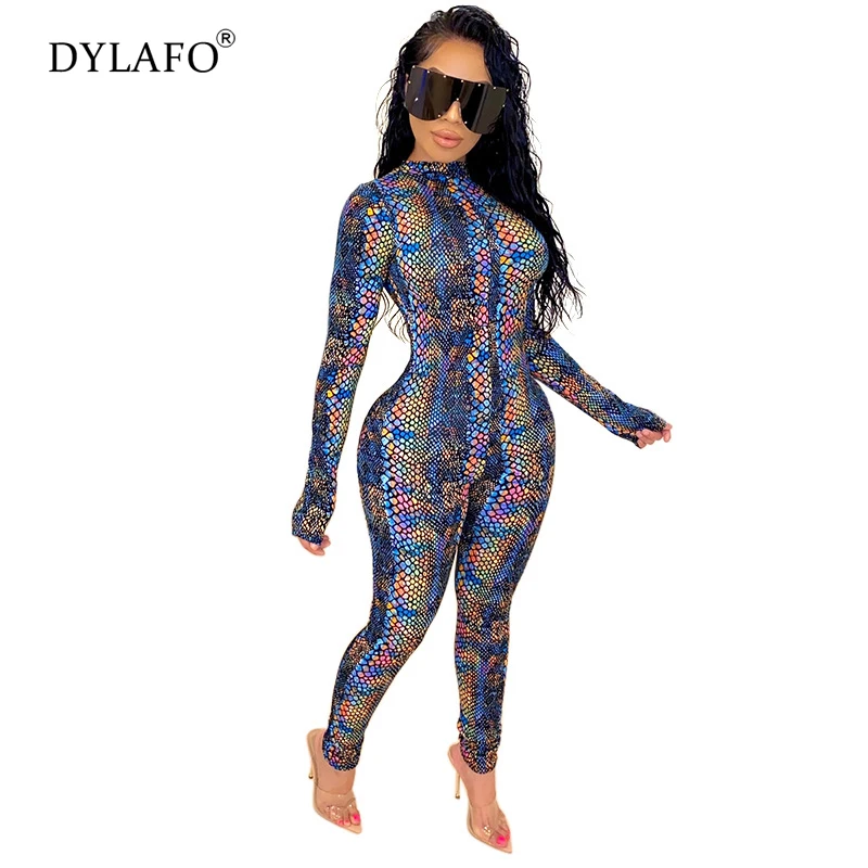 

Женский Облегающий комбинезон с принтом змеиной кожи, спортивная одежда с длинным рукавом и круглым вырезом для фитнеса, 2020