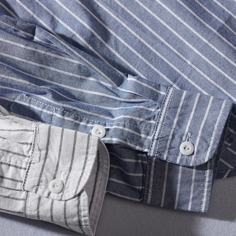 Cotton Vertical Striped Shirt Trendy Men's Japanese-Style Retro Long Sleeve Classic Bold Stripes Shirt Long Sleeve Youth Shi