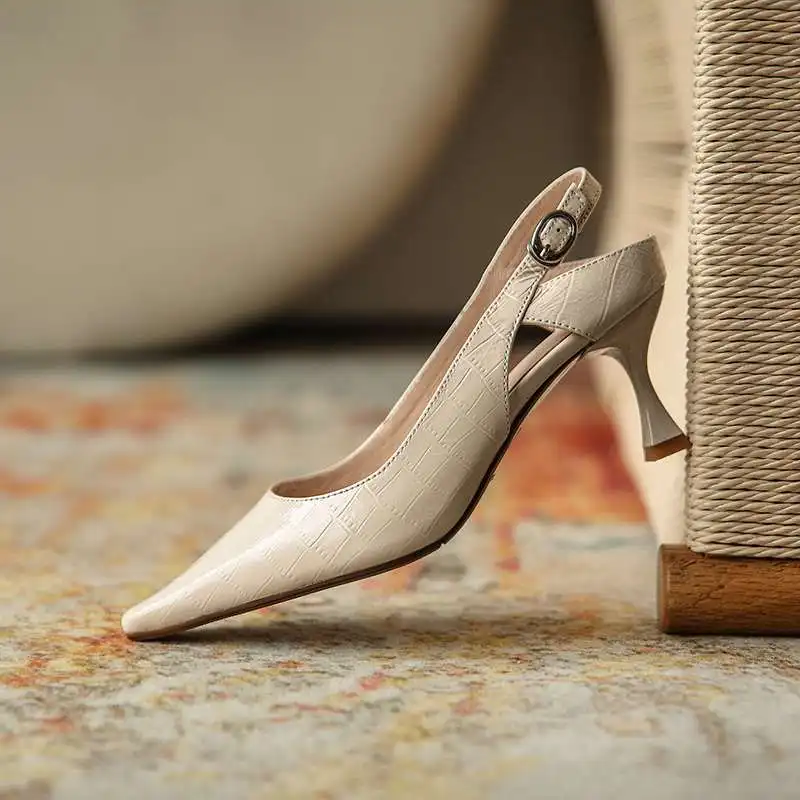 

Krazing pot summer new arrival genuine leather small square toe high heels slingback brand shoes elegant lady women pumps L20