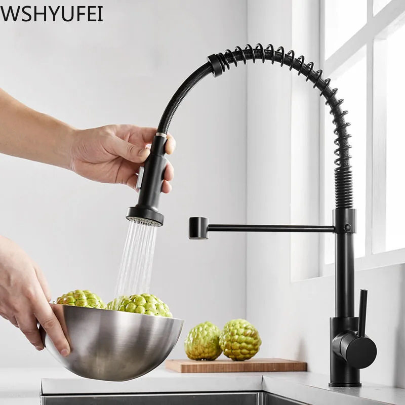 

Blackend Spring Kitchen Faucet Pull out Side Sprayer Dual Spout Single Handle Mixer Tap Sink Faucet 360 Rotation Kitchen Faucets