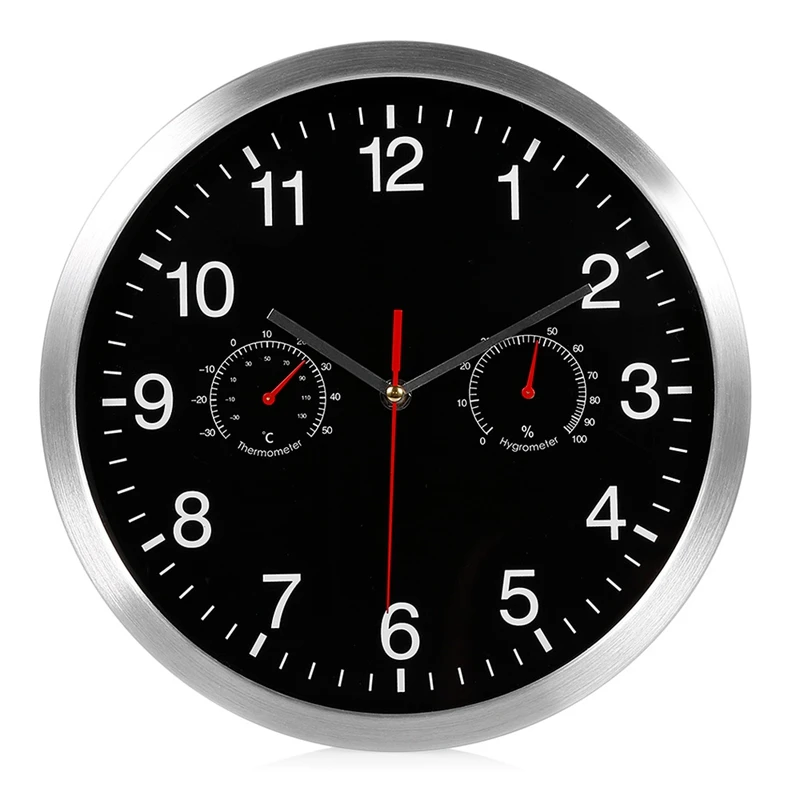 

3 in 1 Silent Quartz Wall Clock Quiet Movement Thermometer Hygrometer No-Ticking Home Art Decor Wall Clock