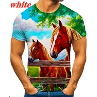 horse short sleeved round neck t shirt european and american fashion animal printing t shirt slim t shirt hip hop t shirt