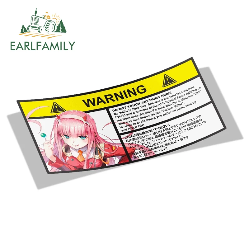 

EARLFAMILY Car Sticker for Darling In The Franxx Zero Two Warning Slap Stickers Anime Vinyl JDM Window Decal Car Accessories