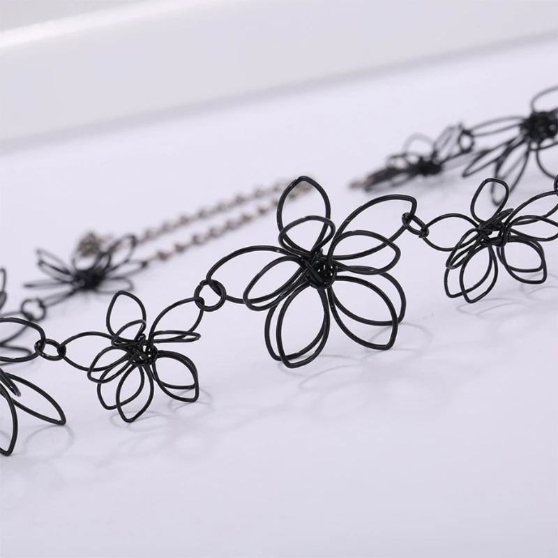 

Flower Necklace Short Choker Floral Black Jewelry Women Clavicle Chain Statement