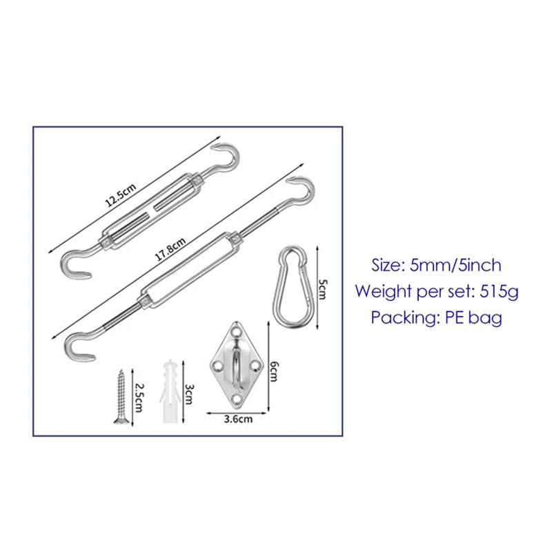

Heavy Duty Sun Shade Sail Hardware Kit for Garden Rectangle and Square Sun Shade Sail Installation,Awning Attachment Set