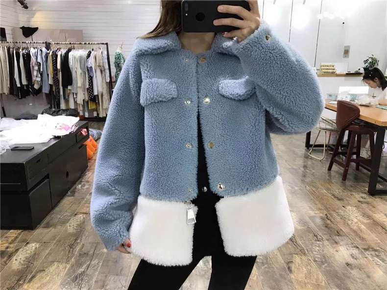 

Pink color wool blends coat removable jacket women winter new fashion patchwork coats Motorcycle fur plus size parka