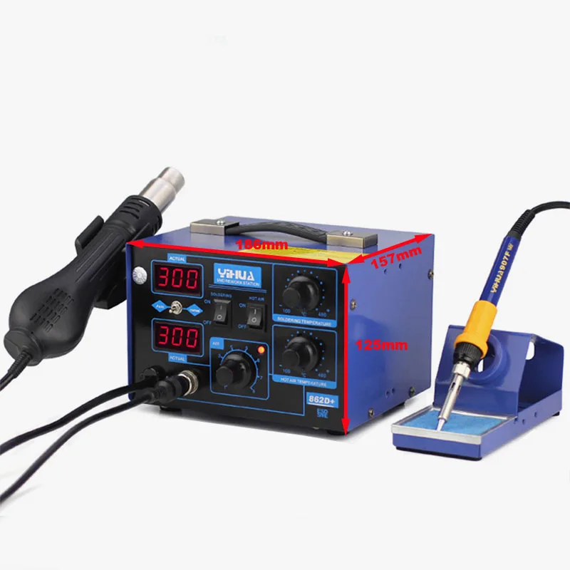 Паяльная станция YIHUA 862D-plus 220 В светодиодный дисплей 2 в 1 SMD SMT ESD паяльная с горячим