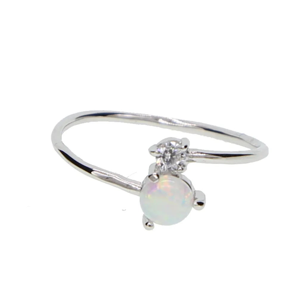 Женское кольцо с круглым Цирконом и белым огненным опалом|Кольца| |